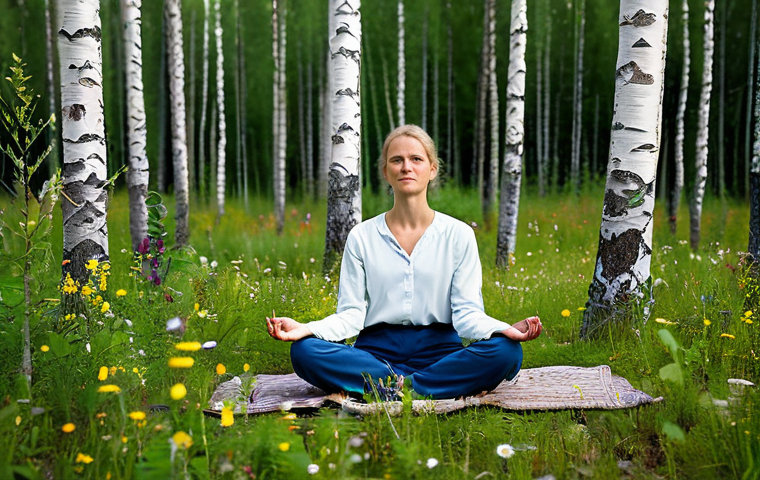 정서적 민첩성 향상을 위한 사례 연구 - Mindfulness in Nature**
"A woman in comfortable, modest clothing practicing mindful meditation in a...
