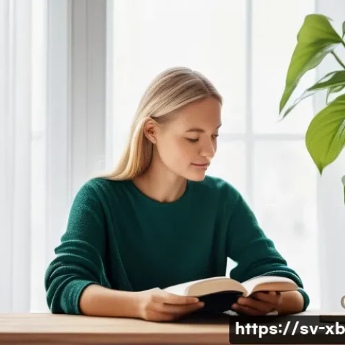 Home 30 정서적 민첩성 개발을 위한 단계별 가이드 - A serene Swedish woman sitting comfortably by a large window in a cozy, modern Scandinavian living r...