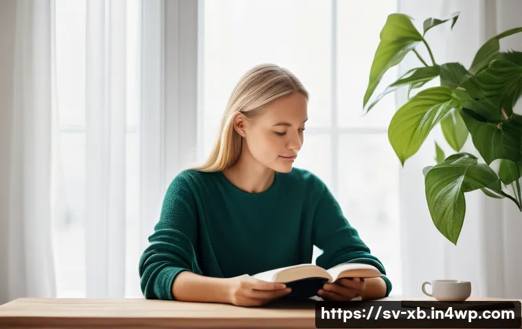 정서적 민첩성 개발을 위한 단계별 가이드 - A serene Swedish woman sitting comfortably by a large window in a cozy, modern Scandinavian living r...