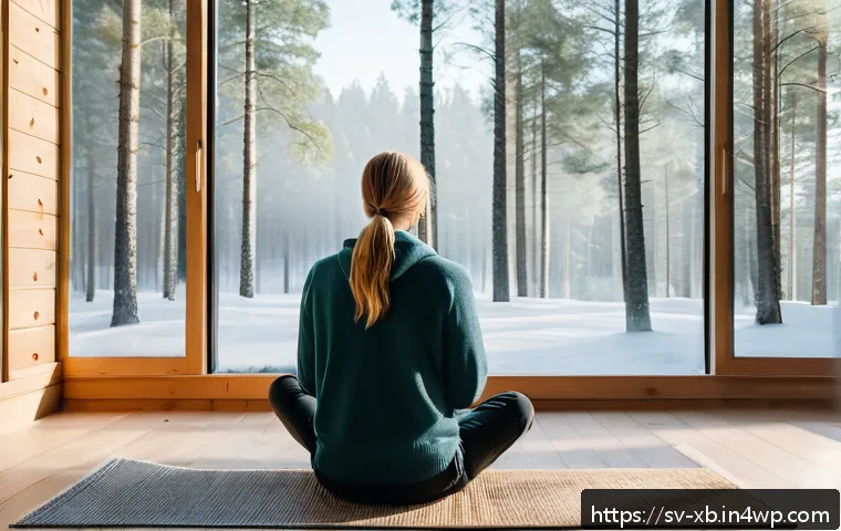 정서적 민첩성을 높이는 자존감 향상 방법 - A serene Scandinavian morning scene featuring a young adult sitting cross-legged on a wooden floor i...