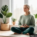 Home 21 정서적 민첩성을 위한 사례 중심의 학습법 - A serene indoor scene depicting a young adult practicing mindfulness meditation in a modern Scandina...
