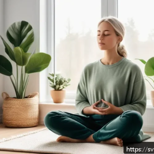 Home 15 정서적 민첩성을 위한 사례 중심의 학습법 - A serene indoor scene depicting a young adult practicing mindfulness meditation in a modern Scandina...