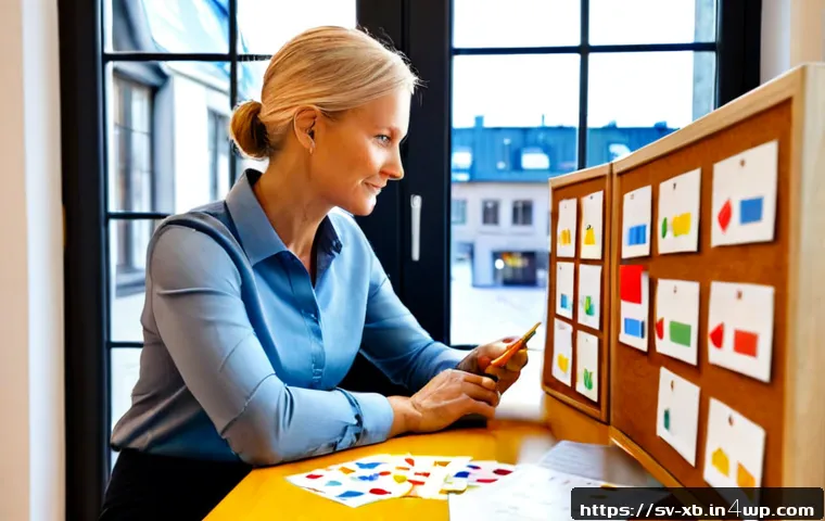 Home 17 정서적 민첩성 향상을 위한 진단 및 평가 - Photorealistic Swedish workplace wellbeing assessment, a calm middle-aged professional seated at a l...